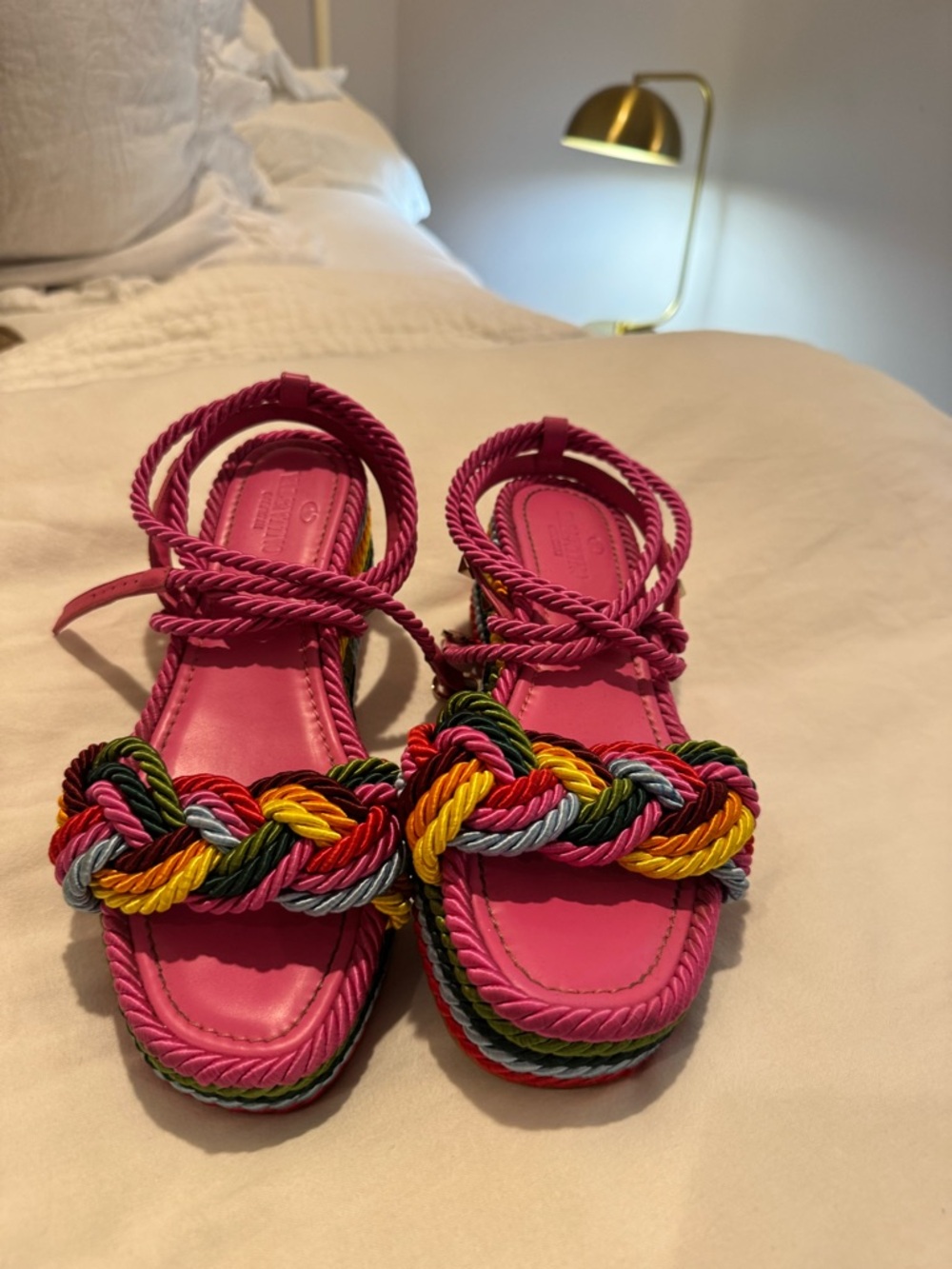 Valentino Garavani Pink Braided Rope Multi-Color Sandals